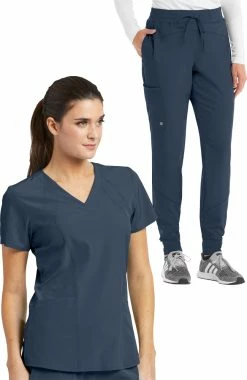 Barco One Women's Racer Solid Scrub Top & Boost Jogger Scrub Pant