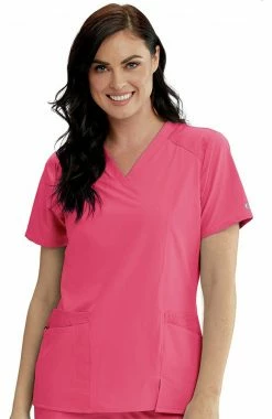 Barco One Clearance Women's V-Neck Contrast Mesh Solid Scrub Top