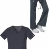 Cherokee Workwear Women's Mock Wrap Solid Scrub Top & Drawstring Scrub Pant