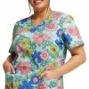 Cherokee Women's Mock Wrap Retro Buds Print Scrub Top -Scrubs for Women shop 1 ck ck614 printrtb 650
