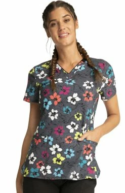 Cherokee Clearance Women's Glow Floral It Print Scrub Top