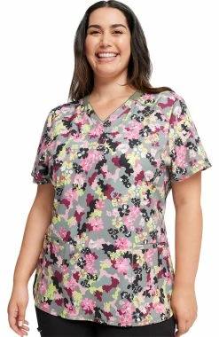 Cherokee Women's Floral Camotion Print Scrub Top