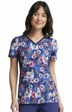 Cherokee Women's Happy Pals Print Scrub Top