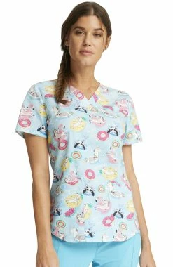 Cherokee Clearance Women's Go With The Float Print Scrub Top