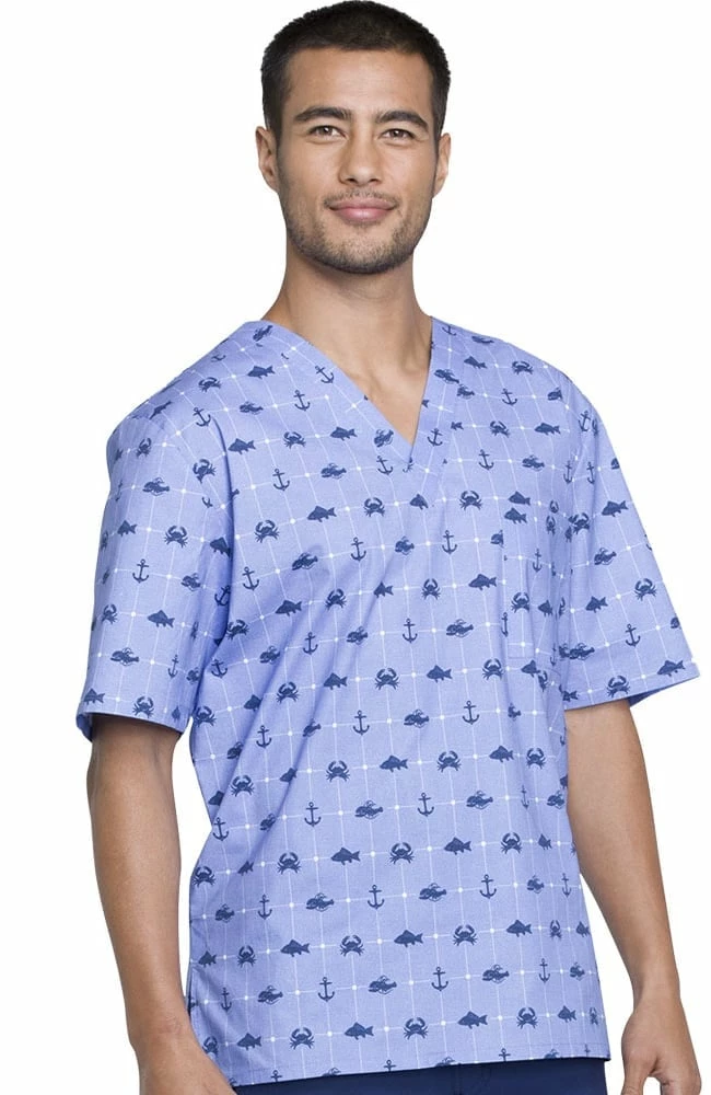 Cherokee Clearance Men's V-Neck Nautical Print Scrub Top 3 Cherokee Clearance Men's V-Neck Nautical Print Scrub Top
