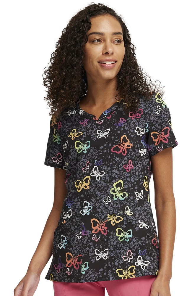 Cherokee Women's Garden Flutter Print Scrub Top 3 Cherokee Women's Garden Flutter Print Scrub Top