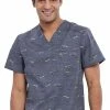 Cherokee Clearance Men's Rawrsome Print Scrub Top