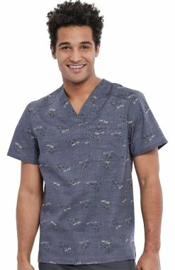 Cherokee Clearance Men's Rawrsome Print Scrub Top