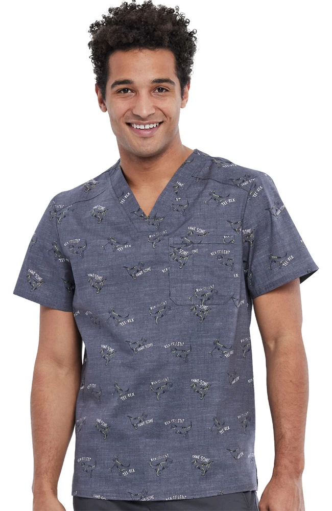 Cherokee Clearance Men's Rawrsome Print Scrub Top 3 Cherokee Clearance Men's Rawrsome Print Scrub Top