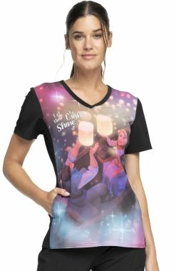 Cherokee Clearance Women's Let Your Light Shine Print Scrub Top