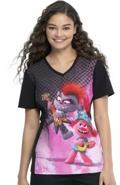 Cherokee Clearance Women's Battle Of The Bands Print Scrub Top