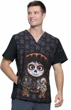 Cherokee Clearance Men's V-Neck Disney Pixar Coco Print Scrub Top