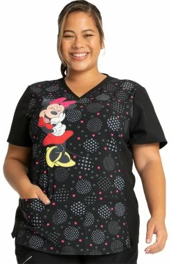 Cherokee Clearance Women's Minnie Spotlight Print Scrub Top