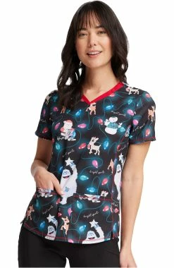 Cherokee Women's Bright Spirits Print Scrub Top