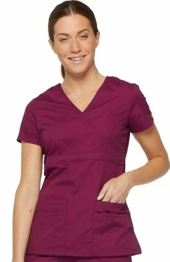 Dickies Clearance Women's Empire Waist Mock Wrap Solid Scrub Top