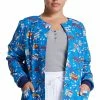Dickies Clearance Women's Snap Front Super Smile Print Warm-Up Jacket -Scrubs for Women shop 1 di dk306 printclearancesus 650