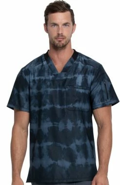 Dickies Clearance Men's Tie Dye Stripes Pewter Print Scrub Top