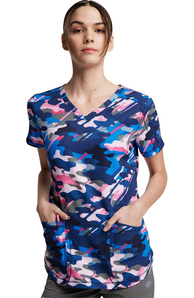 Dickies Women's V-Neck Camo In Line Print Scrub Top 3 Dickies Women's V-Neck Camo In Line Print Scrub Top