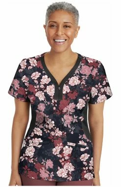 Healing Hands Clearance Women's Jessi Y-Neck Autumn Florals Print Scrub Top