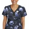 Healing Hands Clearance Women's Jessi Y-Neck Wicked Moon Print Scrub Top