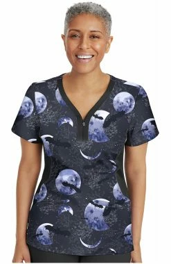 Healing Hands Clearance Women's Jessi Y-Neck Wicked Moon Print Scrub Top