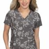 Koi Clearance Women's Early Energy Heather Grey Botanical Burnout Print Scrub Top -Scrubs for Women shop 1 ko 1029pr printclearancehgb 650