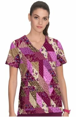 Koi Women's Leia Patched With Love Print Scrub Top
