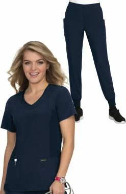 Koi Women's Longevity Solid Scrub Top & Cherish Jogger Scrub Pant Set