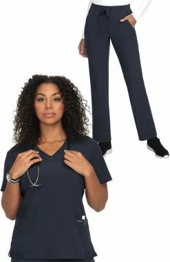 Koi Women's Longevity Solid Scrub Top & Nova Tapered Scrub Pant Set