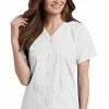 Landau Women's Snap Front 4-Pocket V-Neck Solid Scrub Top -Scrubs for Women shop 1 ln 8232 650