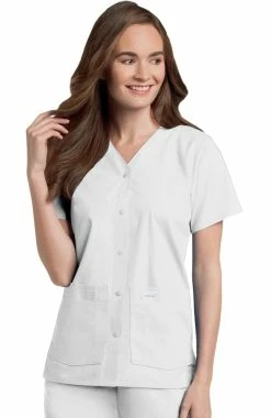 Landau Women's Snap Front 4-Pocket V-Neck Solid Scrub Top