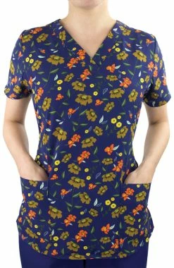 Maevn Uniforms Women's Wildflower Whispers Print Scrub Top