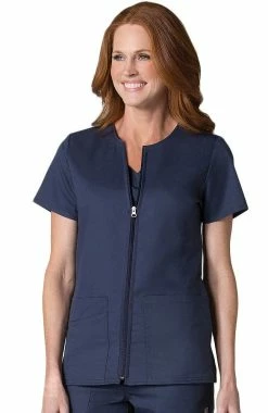 EON Women's COOLMAX Short Sleeve Zip Front Solid Scrub Jacket