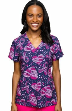 Med Couture Women's Vicky Cancer Awareness Print Scrub Top