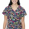 Med Couture Women's Vicky Daisy Fields Print Scrub Top