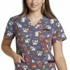 White Cross Clearance Women's Happy Pets Pewter Print Scrub Top -Scrubs for Women shop 1 wc 618 printclearancehpt 650