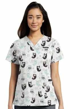 White Cross Clearance Women's Owl See You Print Scrub Top
