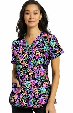 White Cross Clearance Women's Rainbow Scratch Print Scrub Top