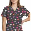White Cross Women's V-Neck Puppy Love Print Scrub Top
