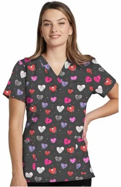 White Cross Women's V-Neck Puppy Love Print Scrub Top