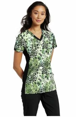 White Cross Clearance Women's Splash Of Wild Green Print Scrub Top