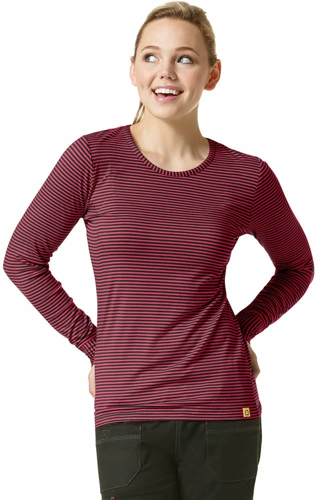 WonderWink Clearance Women's Silky Long Sleeve Stripe Print Underscrub T-Shirt 2 WonderWink Clearance Women's Silky Long Sleeve Stripe Print Underscrub T-Shirt