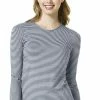 WonderWink Clearance Women's Silky Long Sleeve Stripe Print Underscrub T-Shirt -Scrubs for Women shop 1 wk 2079 printclearancenht 650