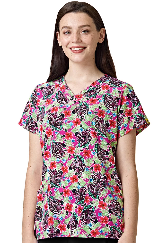 WonderWink Clearance Women's Jungle Zebra Print Scrub Top 3 WonderWink Clearance Women's Jungle Zebra Print Scrub Top