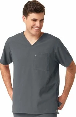 WonderWink Clearance Men's Knit Panel Solid Scrub Top