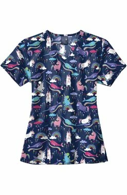 Zoe And Chloe Clearance Women's Magical Wishes Print Scrub Top