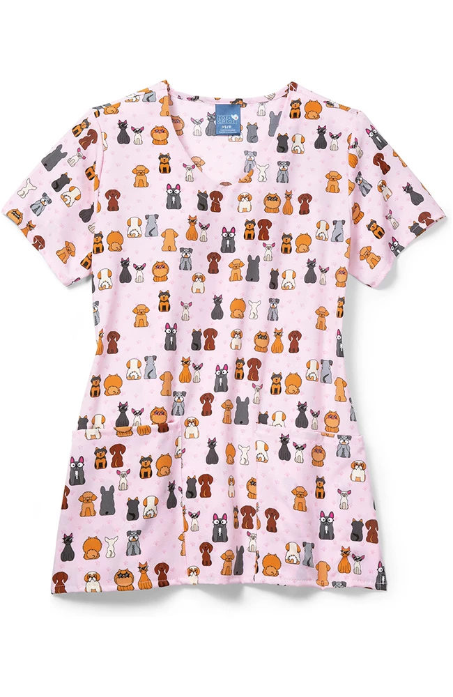 Zoe And Chloe Clearance Women's Floofster Print Scrub Top 3 Zoe And Chloe Clearance Women's Floofster Print Scrub Top