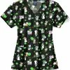 Zoe And Chloe Women's V-Neck Happy Go Lucky Print Scrub Top -Scrubs for Women shop 1 wk z12213 printhgl 650