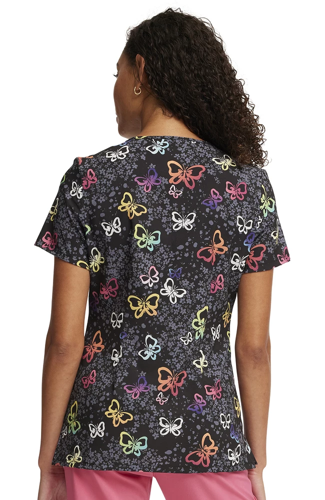 Cherokee Women's Garden Flutter Print Scrub Top 4 Cherokee Women's Garden Flutter Print Scrub Top - Image 2