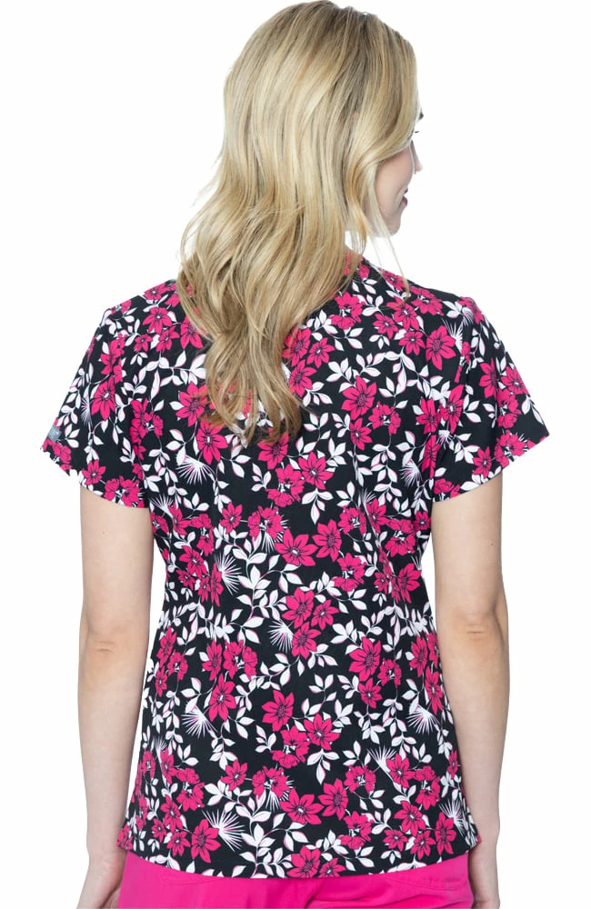Med Couture Women's Vicky Pink Flower Power Print Scrub Top 4 Med Couture Women's Vicky Pink Flower Power Print Scrub Top - Image 2
